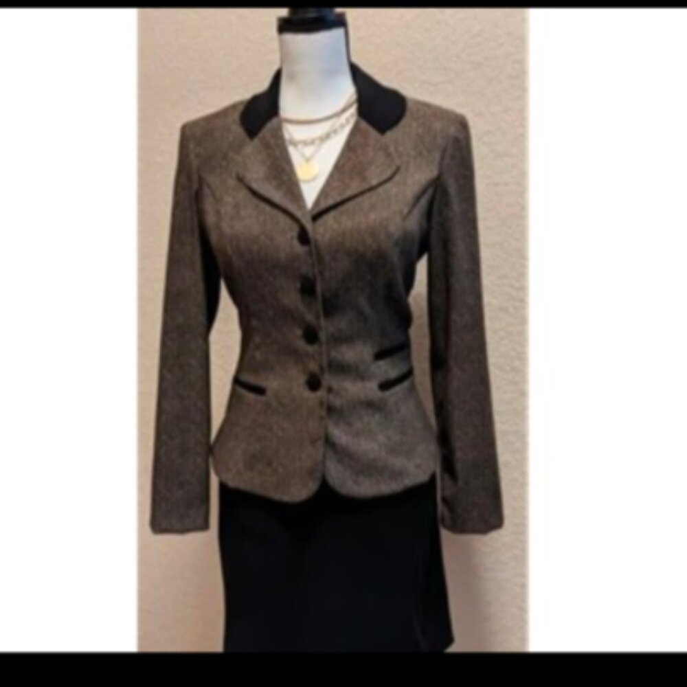 Ladies Skirt & Blazer Set Brown & Black- Nice! Skirt Sz 7/8 Blazer Sz 5/6